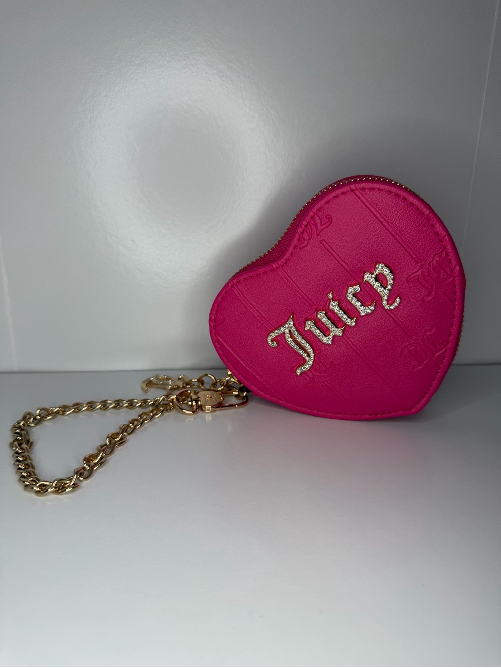 Juicy Couture Hot Pink Heart Coin Wallet with Gold Chain & Charm